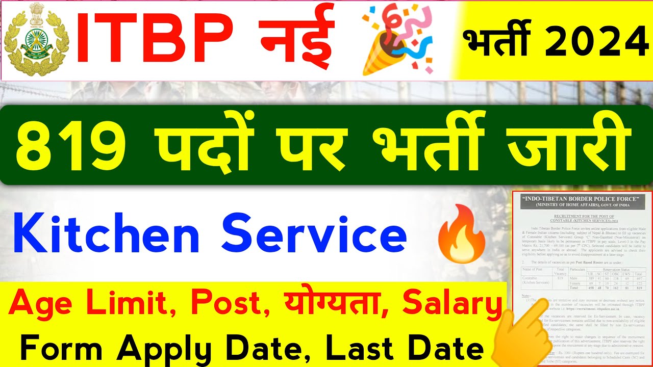 ITBP Constable Kitchen Service Vacancy 2024